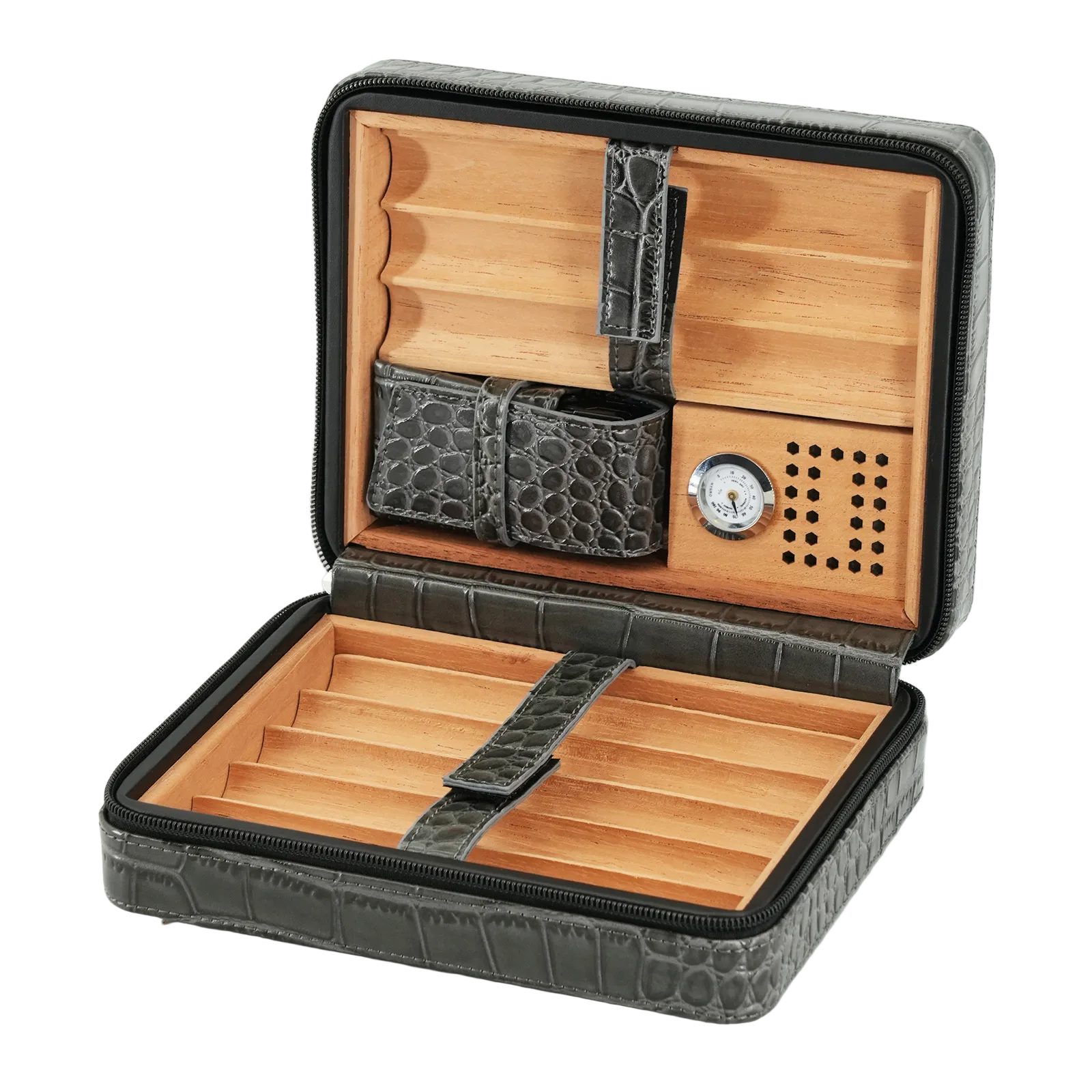 DRXform Frontier Summit | Embossed Croc Leather Cigar Travel Case with Hygrometer